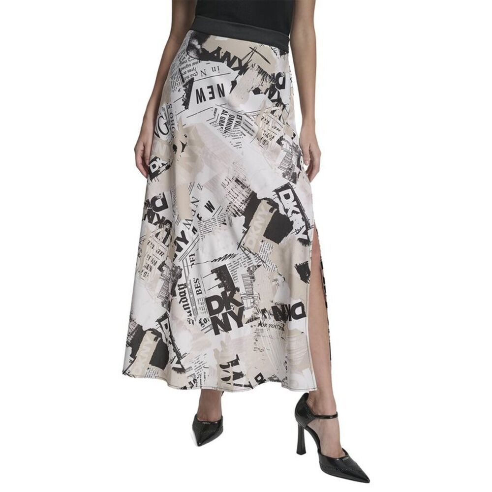 Dkny Womens  Printed Pull-On Newspaper Skirt, Black